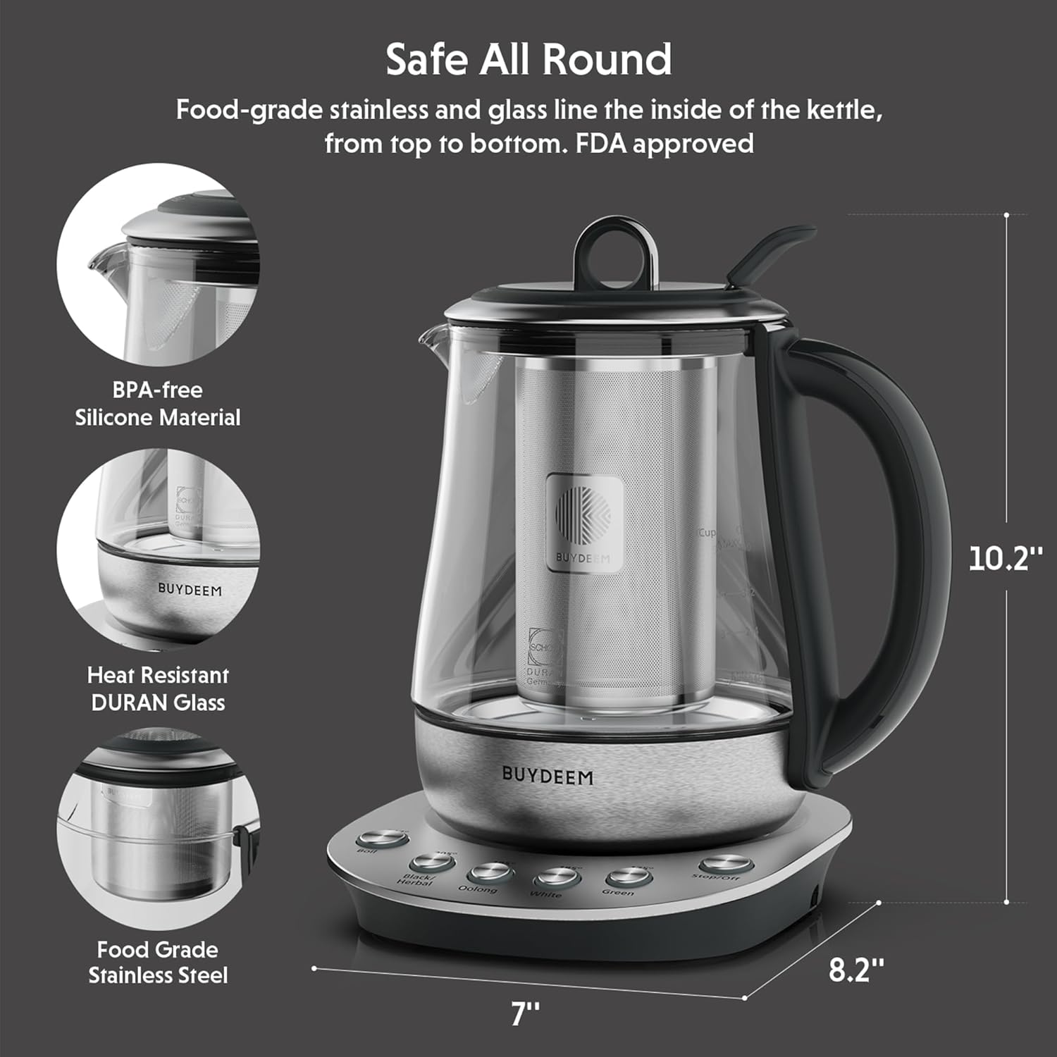 BUYDEEM K2423 Tea Maker, 5 Temperature Settings, Removable Infuser, 1.2L