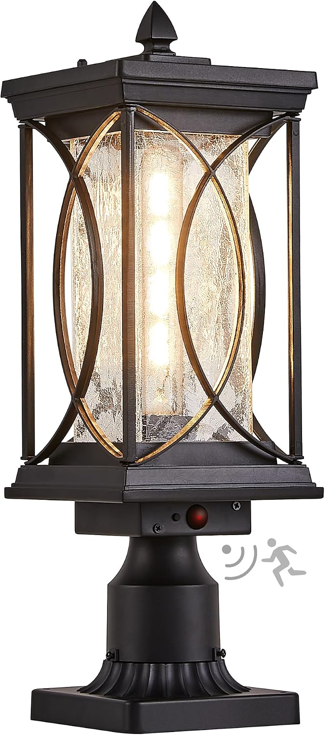 Dusk to Dawn Modern Outdoor Coach Lantern Exterior Light Fixtures Black Aluminum with Crack-Like Glass Waterproof Wall Sconce Mission Outside Light