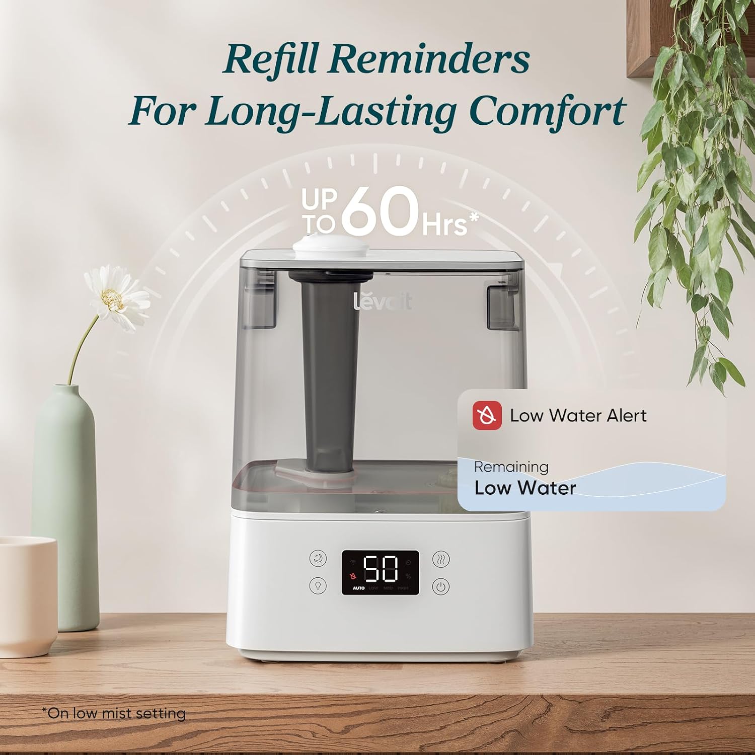 Levoit Humidifiers for Bedroom Large Room, 6L, 60H Runtime, 26dB, Smart App