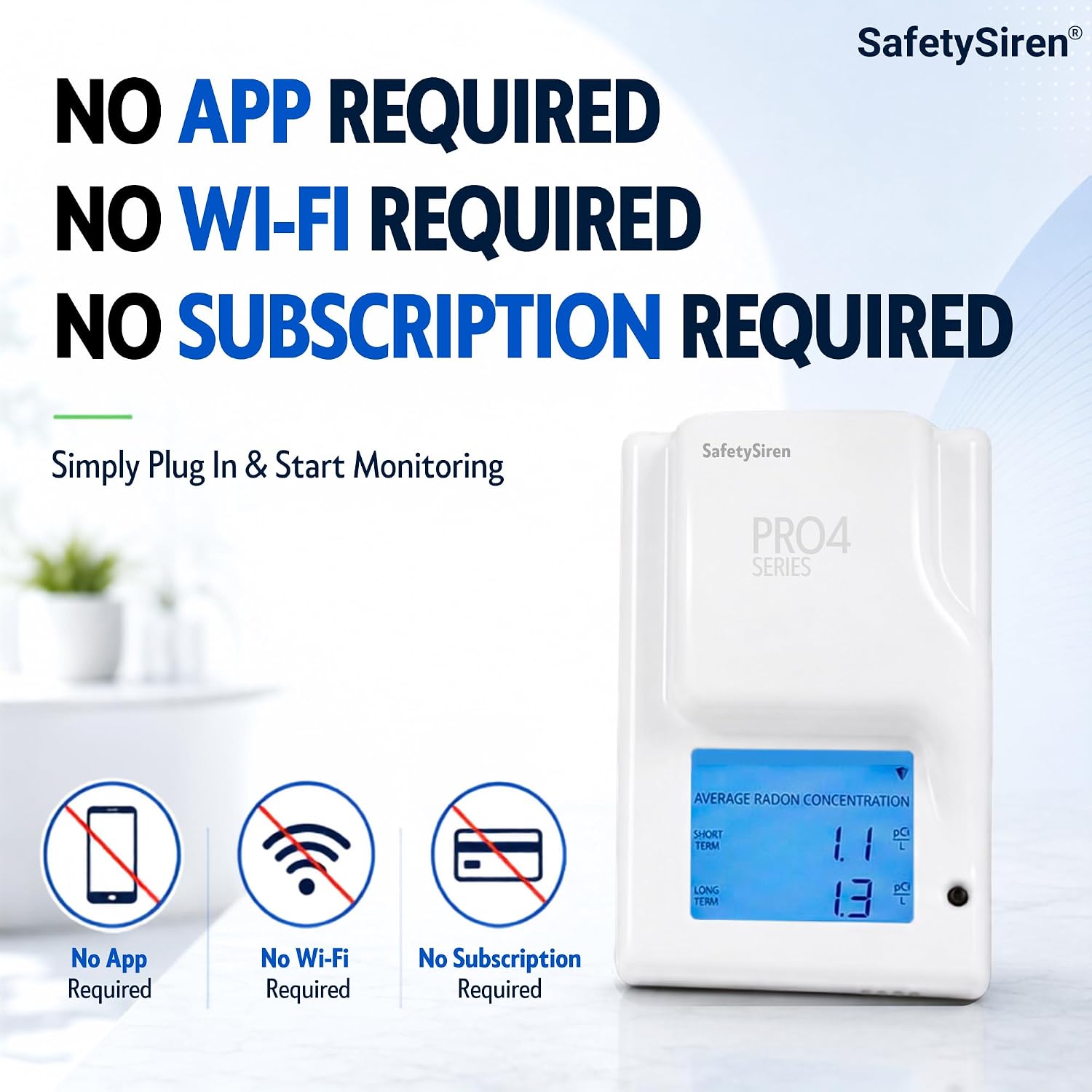 Safety Siren Pro Series 4 Plug-in Radon Detector for Home Basement