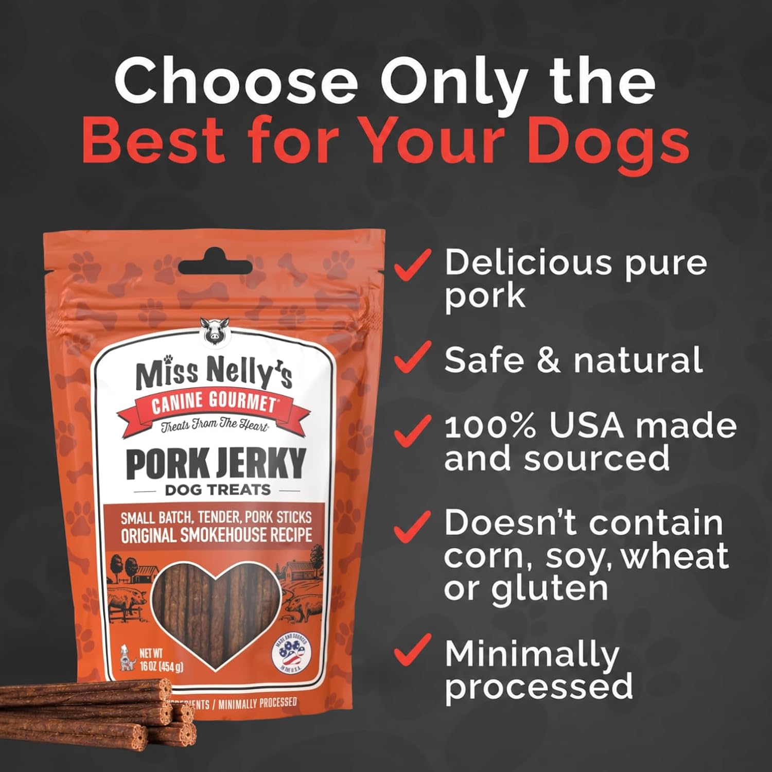 Miss Nelly's- All Natural Beef Jerky Dog Treats Made in USA Only, 16 oz Bag