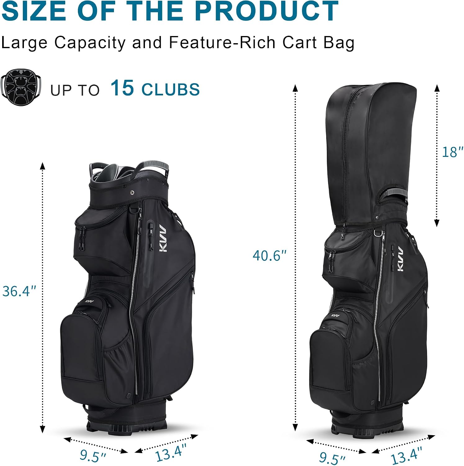 KVV Top-Moded Organizer Cart Bag, Premium Silent Golf Bag with Dual Handles, 14 Club Locking Slots for Men