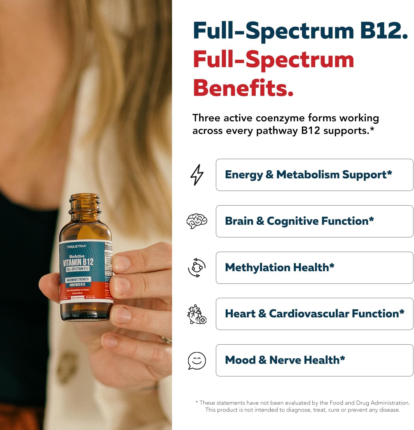 BioActive Vitamin B12 5000 mcg | 3 BioActive Forms Plus Methylfolate Cofactor - Methylcobalamin, Adenosyl & Hydroxy | Sublingual Liquid Drops