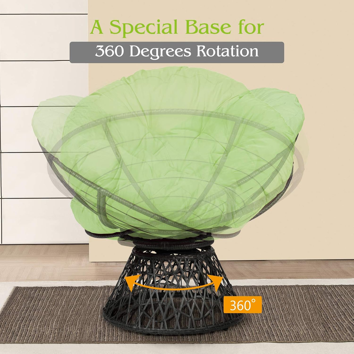 Tangkula Papasan Chair Rattan Ergonomic Chair w/ 360-degree Swivel and Soft Cushion, Solid Structure & Stable Base, Ideal for Garden, Balcony