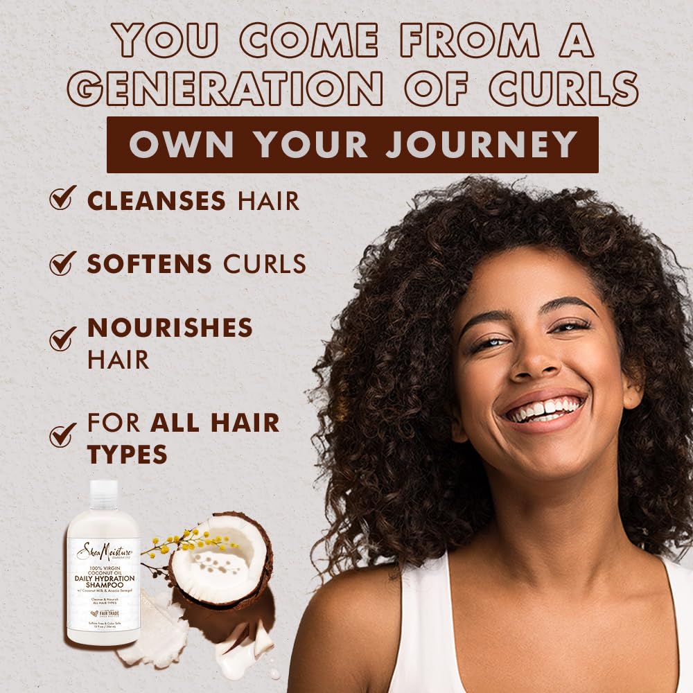 Shea Moisture Daily Hydration Shampoo Virgin Coconut Oil for All Hair Types Sulfate-Free 13 oz