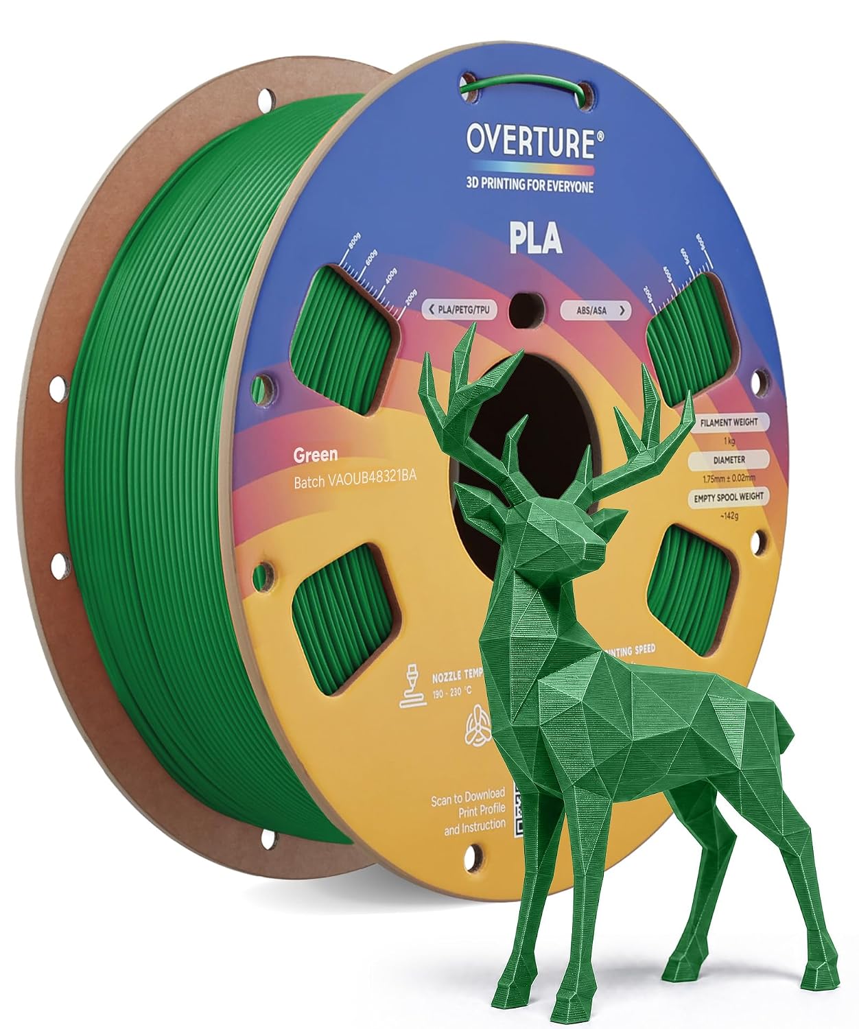 OVERTURE High Speed PLA Filament 1.75mm 3D Printer Filament,1kg White