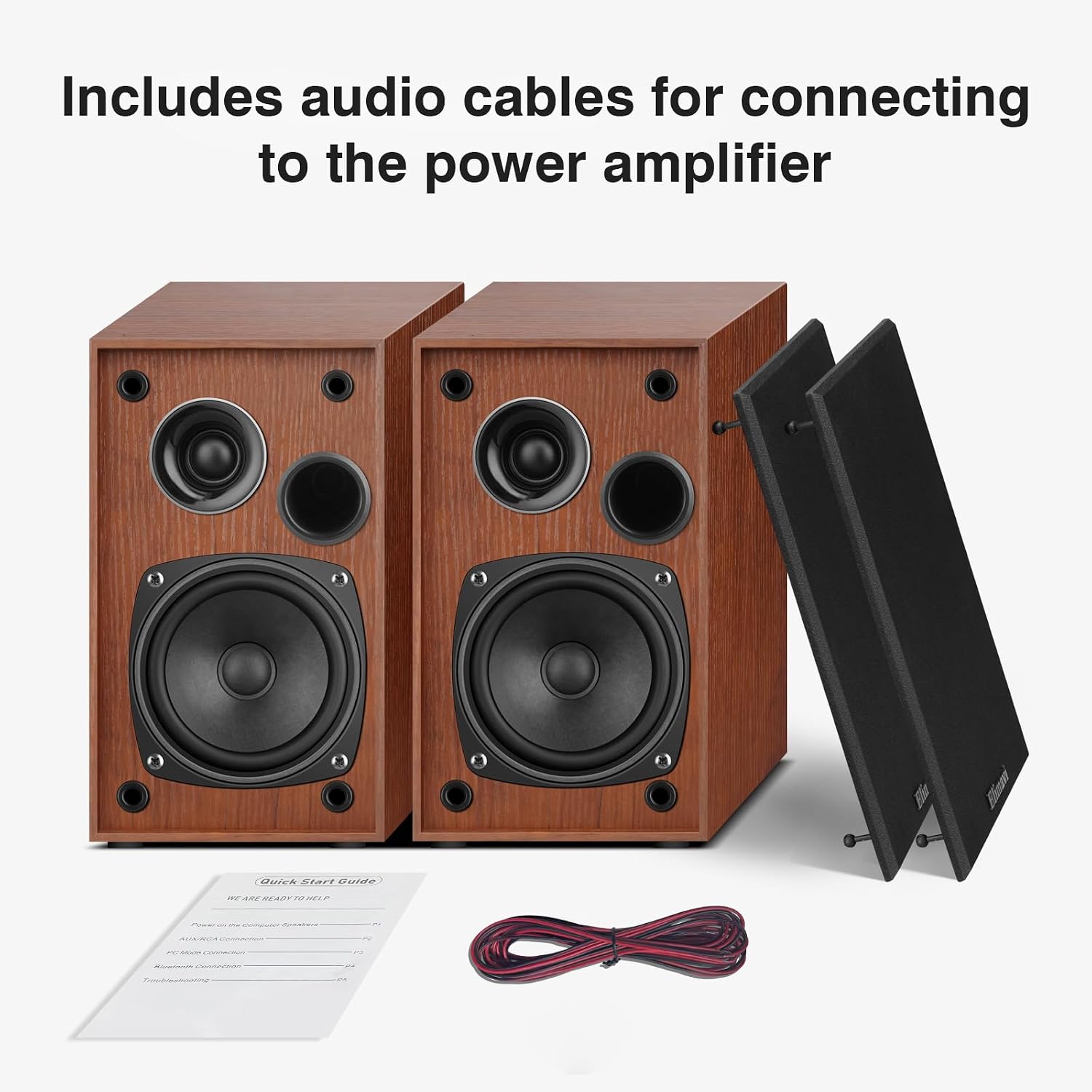 Elimavi Passive Bookshelf Speakers, Requires a Receiver or Amplifier, Brown | 2-Way Design with 4" Woofer & 1" Silk Horn Tweeter, 60Hz Bass, Rear Speakers for Home Theater Surround Sound, Cables included