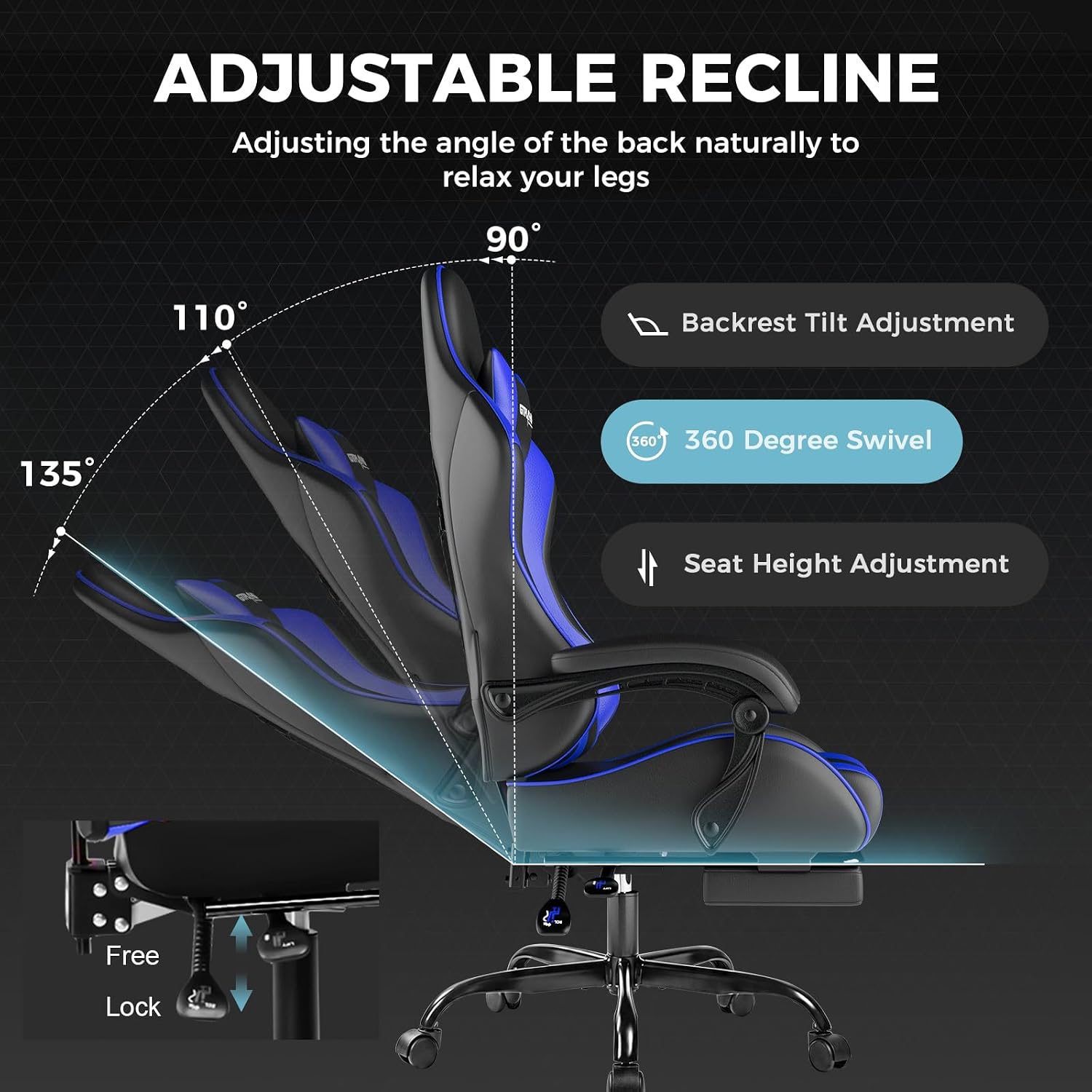 GTPLAYER Gaming Chair, Computer Chair with Footrest and Lumbar Support