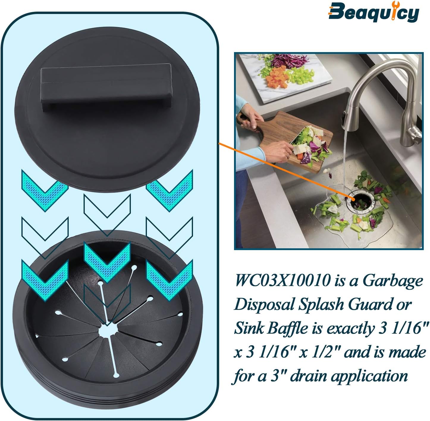 Beaquicy Garbage Disposal Splash Guards and Stopper Set - 3 Pack Sink Baffle Disposal with 1 Pack Sink Stopper