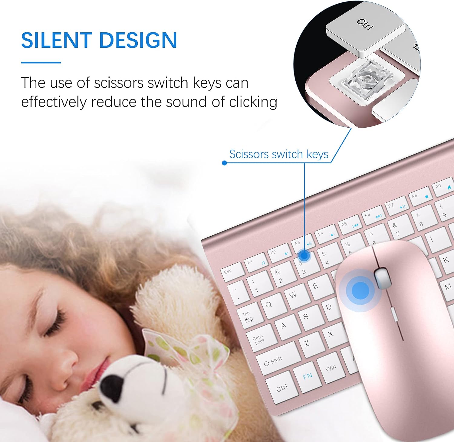 Wireless Keyboard and Mouse Ultra Slim Combo, TopMate - White | 2.4G Silent Compact 2400DPI Mouse and Scissor Switch Keyboard Set with Cover, Batteries Included, for PC/Laptop/Windows/Mac