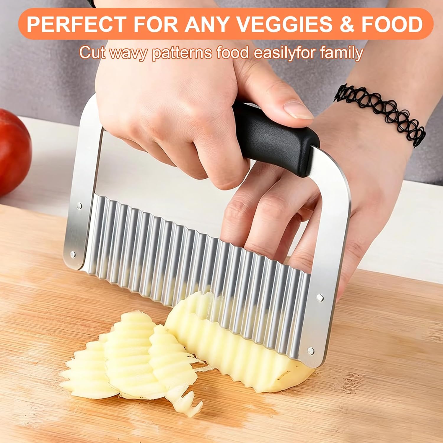 Crinkle Cutter, French Fry Cutter for Potatoes, Upgraded Stainless Steel Blade