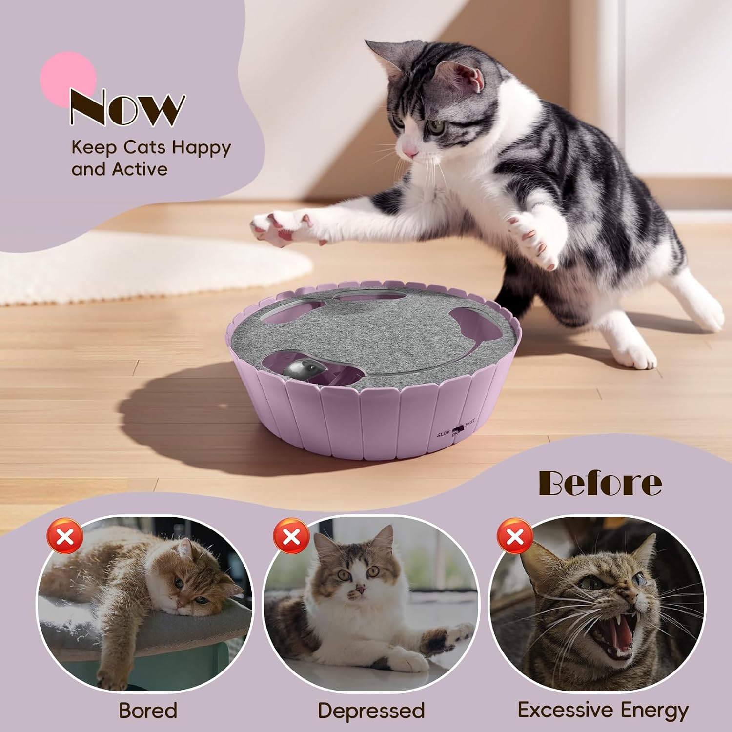 Pawaboo Interactive Cat Toy with Running Mouse, Automatic Track Kitten Toy | Electronic Motion Cat Toy for Indoor Cats, Pop and Play Hide Seek Cats Toys Hunting Mouse for Kitty Play Exercise, Green