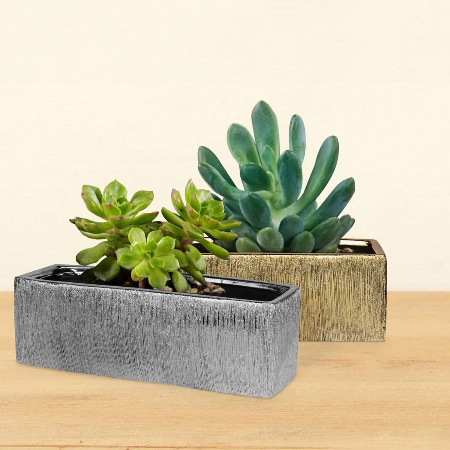 WGVI Long Rectangle Ceramic Planter Vase in White 14" x 4" x 4"H, Rectangular Box Block Terrarium Pot, Flower Arrangement, Tabletop Centerpiece