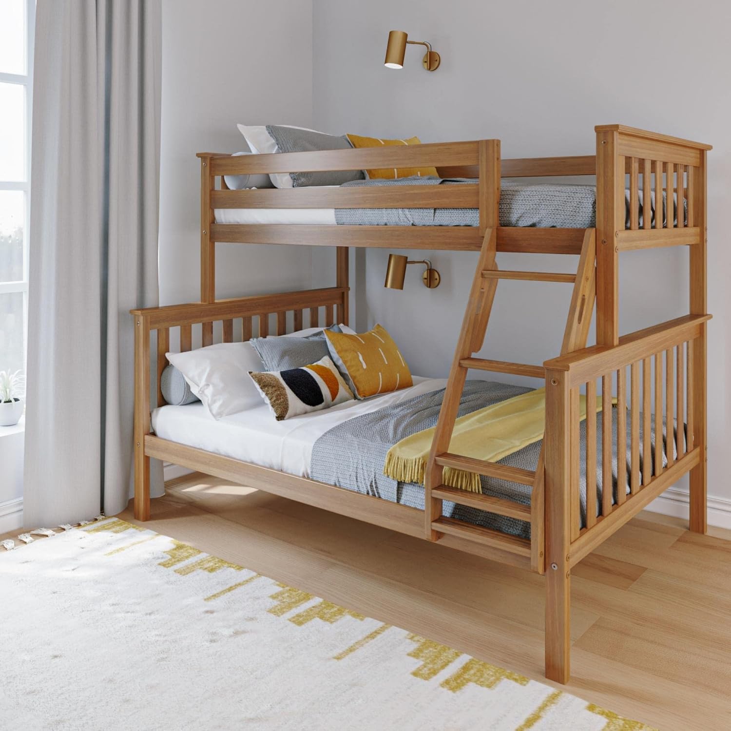 Max & Lily Bunk Bed Twin over Twin, Solid Wood Bunk Bed Frame with Ladder for Kids, 14" Safety Guardrails, Easy Assembly, No Box Spring Needed, White