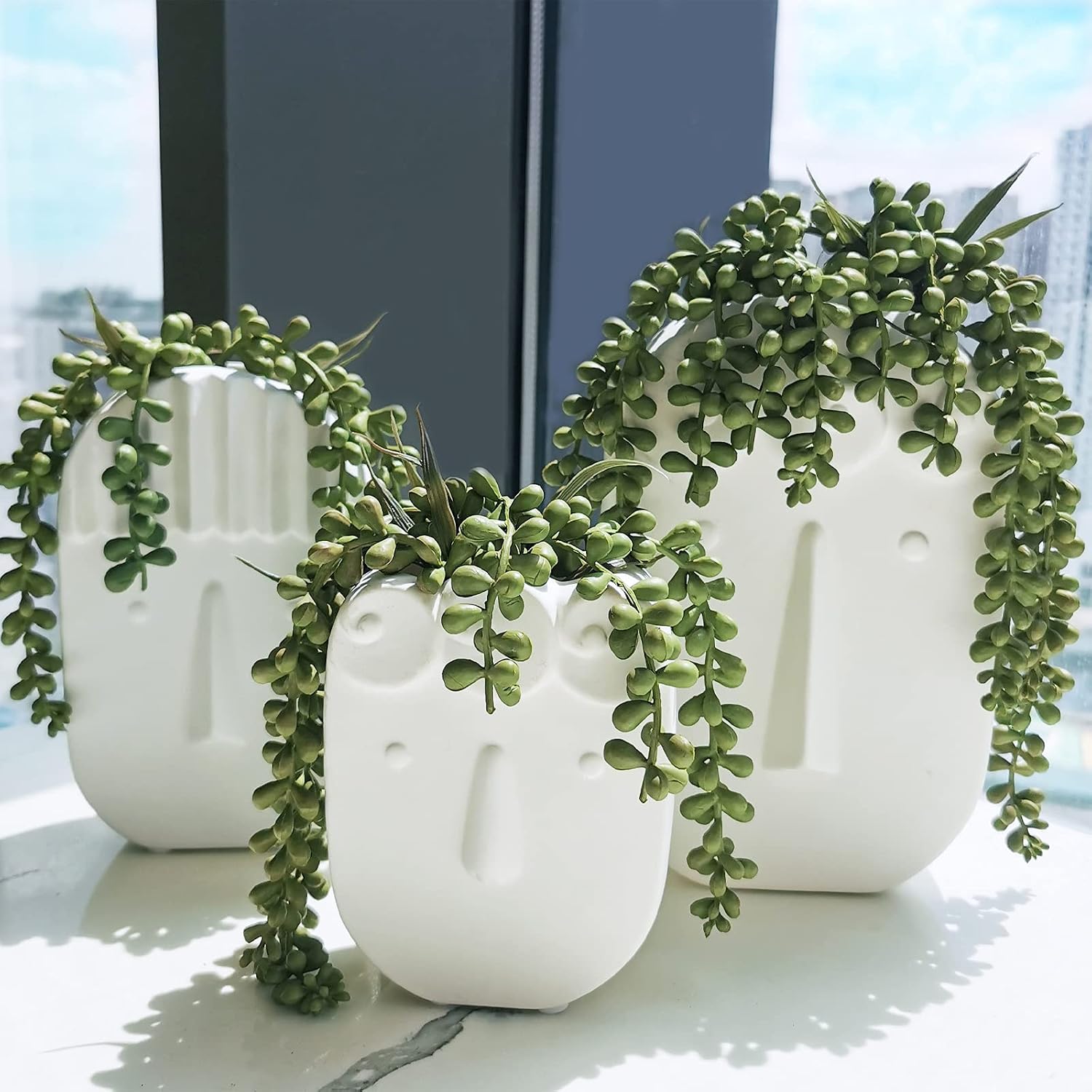 4 pcs Artificial Hanging Succulents Faux Burro's Tail Picks Trailing String of Pearls Succulent Fake Greenery Sprays 13.4" L for Basket Planter