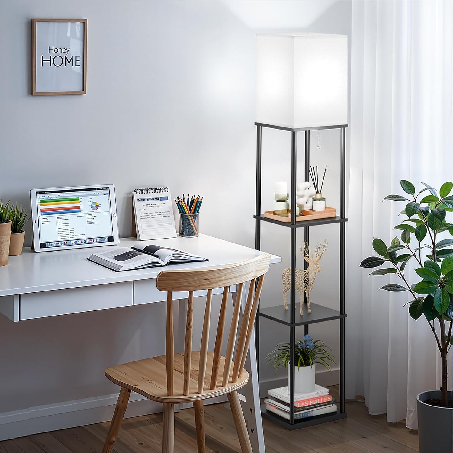 SHINE HAI Floor Lamp with Shelves, 3-Tier Square Modern Shelf Lamp