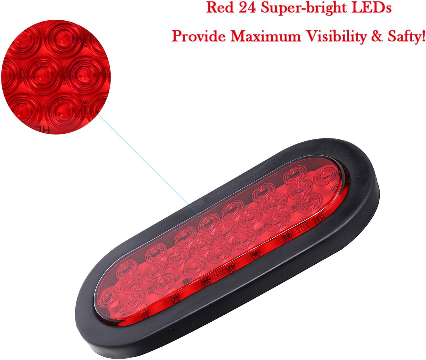 2Pcs 6" Oval Trailer Tail Lights Red 24 LED Stop Turn Brake Light | Trailer Marker Lights Stop Turn Tail Light Flush Mount for RV Truck Boat Trailer