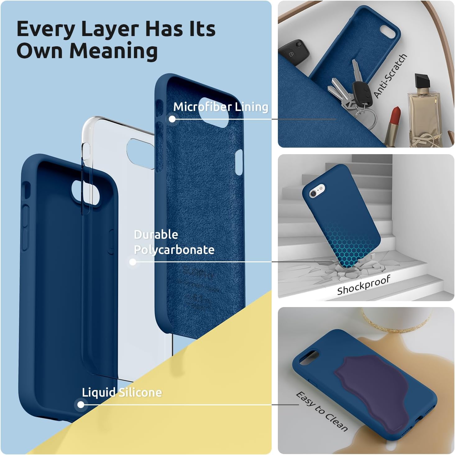 SURPHY Designed for iPhone SE Case, iPhone 8 Case, iPhone 7 Case, Liquid Silicone Phone Case for iPhone se 3rd 2nd SE 2022 SE 2020, Blue