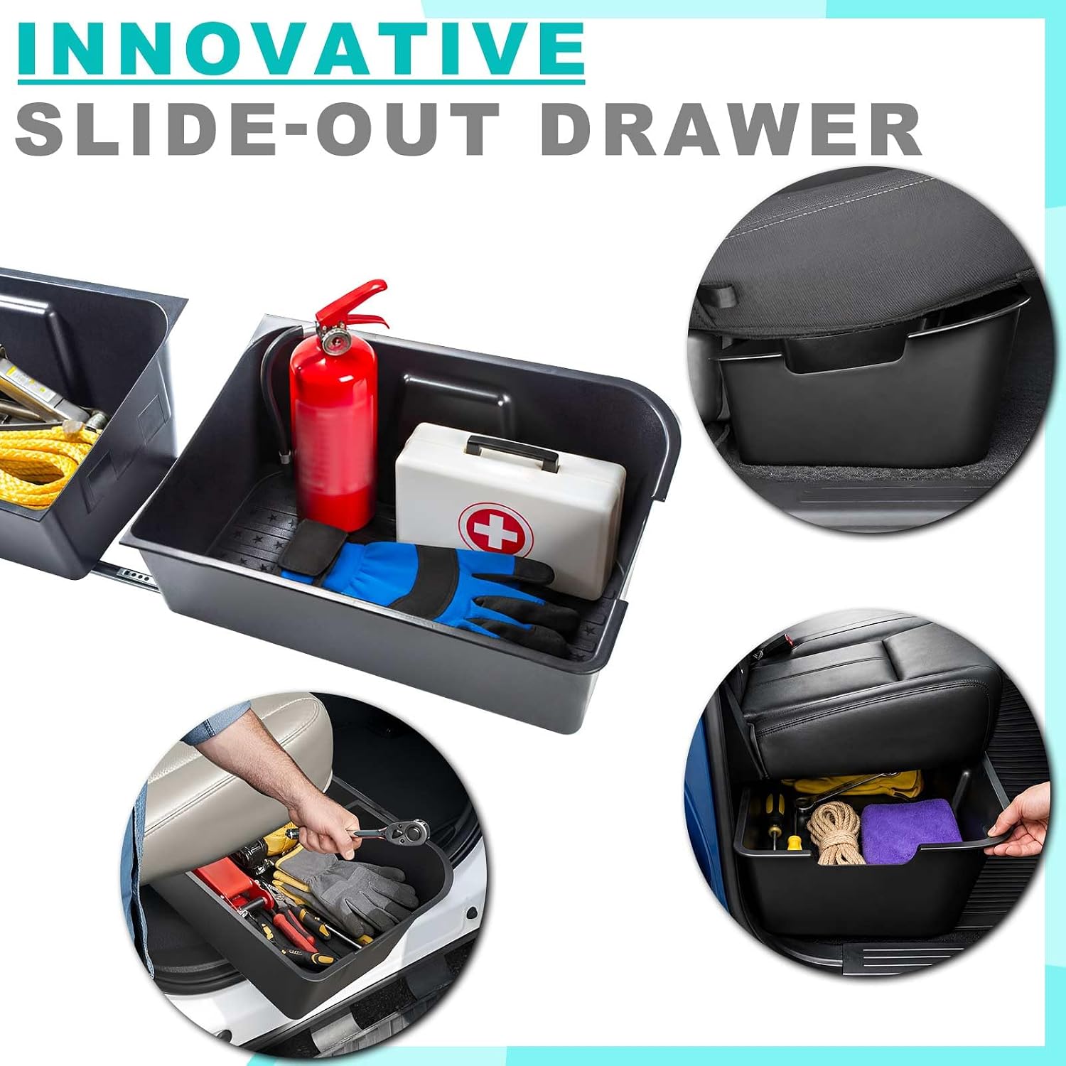 Car Underseat Storage Box Fitment for (2015–2026) F150 SuperCrew/Crew Cab & (2017–2026) F250 F350 F450 F550 Super Duty 4-Door Full-Size Pickups