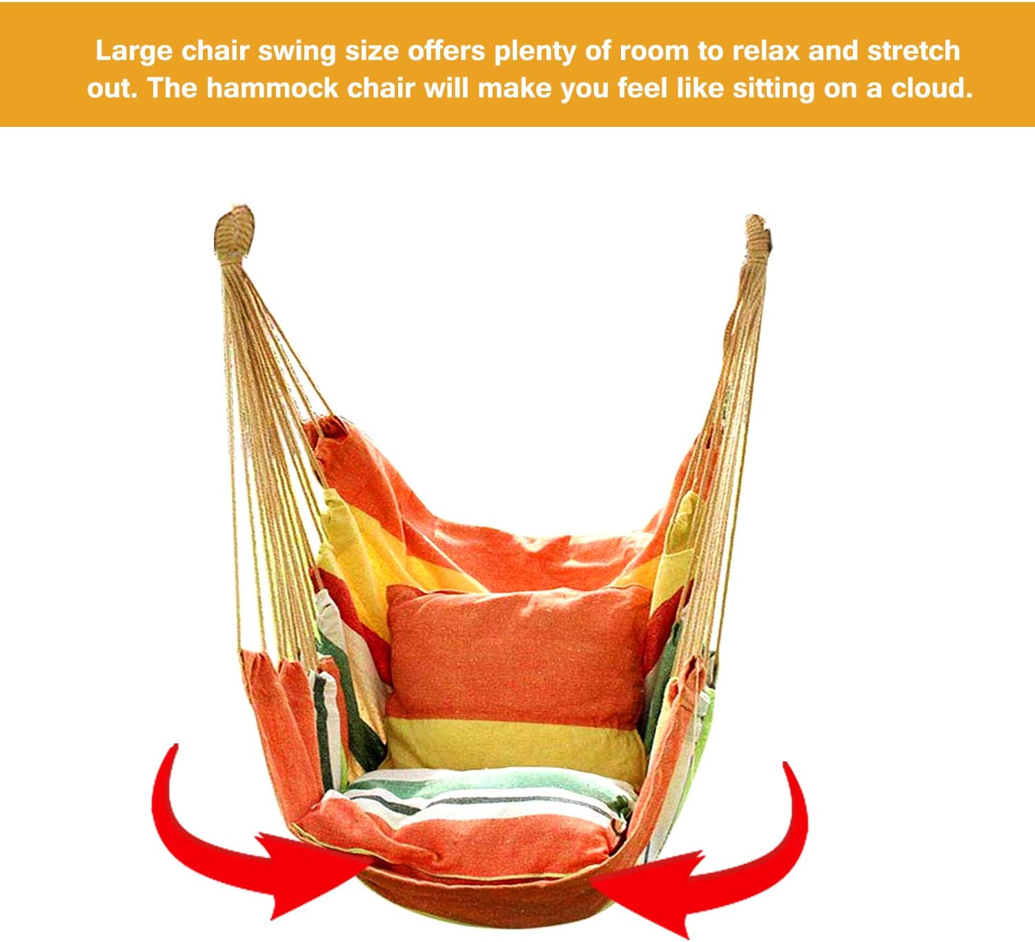 Hommtina Hammock Chair Hanging Rope Swing, Max 300 Lbs Hanging Chair with Pocket & Durability Perfect for Outdoor, Home, Bedroom, Patio