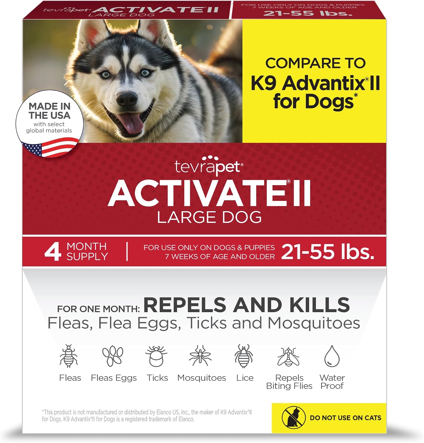 TevraPet Activate II Flea and Tick Prevention for Dogs, Large Dogs 21-55 lbs, Topical Drops, 4 Month Flea and Tick Treatment