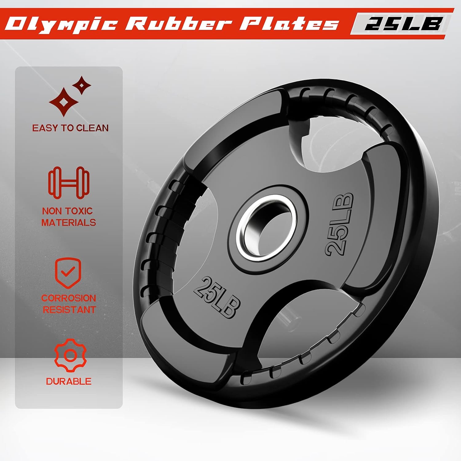 RitFit Olympic Rubber Grip Weight Plates, 2-Inch Barbell Set