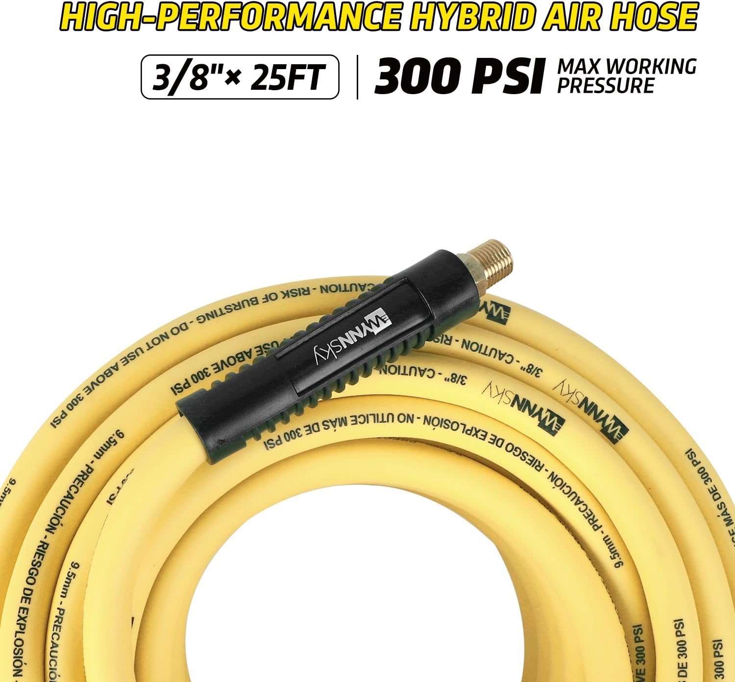 3/8" Hybrid Air Hose 50ft 1/4" MNPT Air Compressor Hose Heavy Duty Lightweight Hybrid and Bend Restrictor Fittings