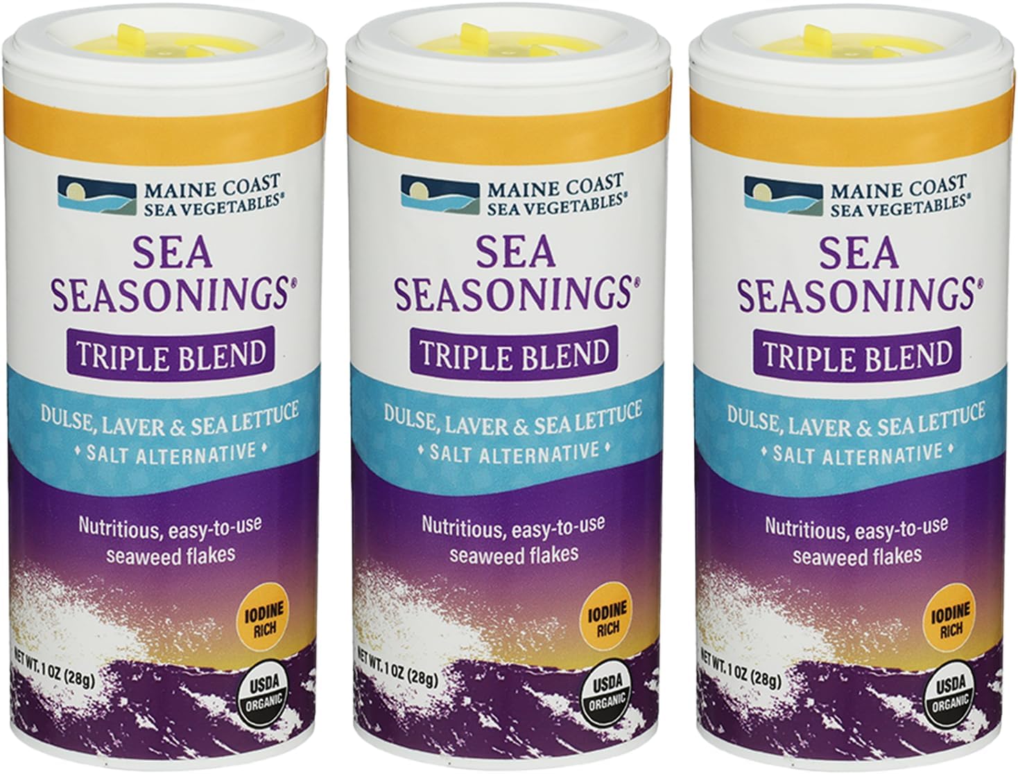 Maine Coast Sea Vegetables Organic Triple Blend Flakes Shaker, Mix of Dulse, Laver, Sea Lettuce Seaweed, Perfect for Salads, Soups, Snacks