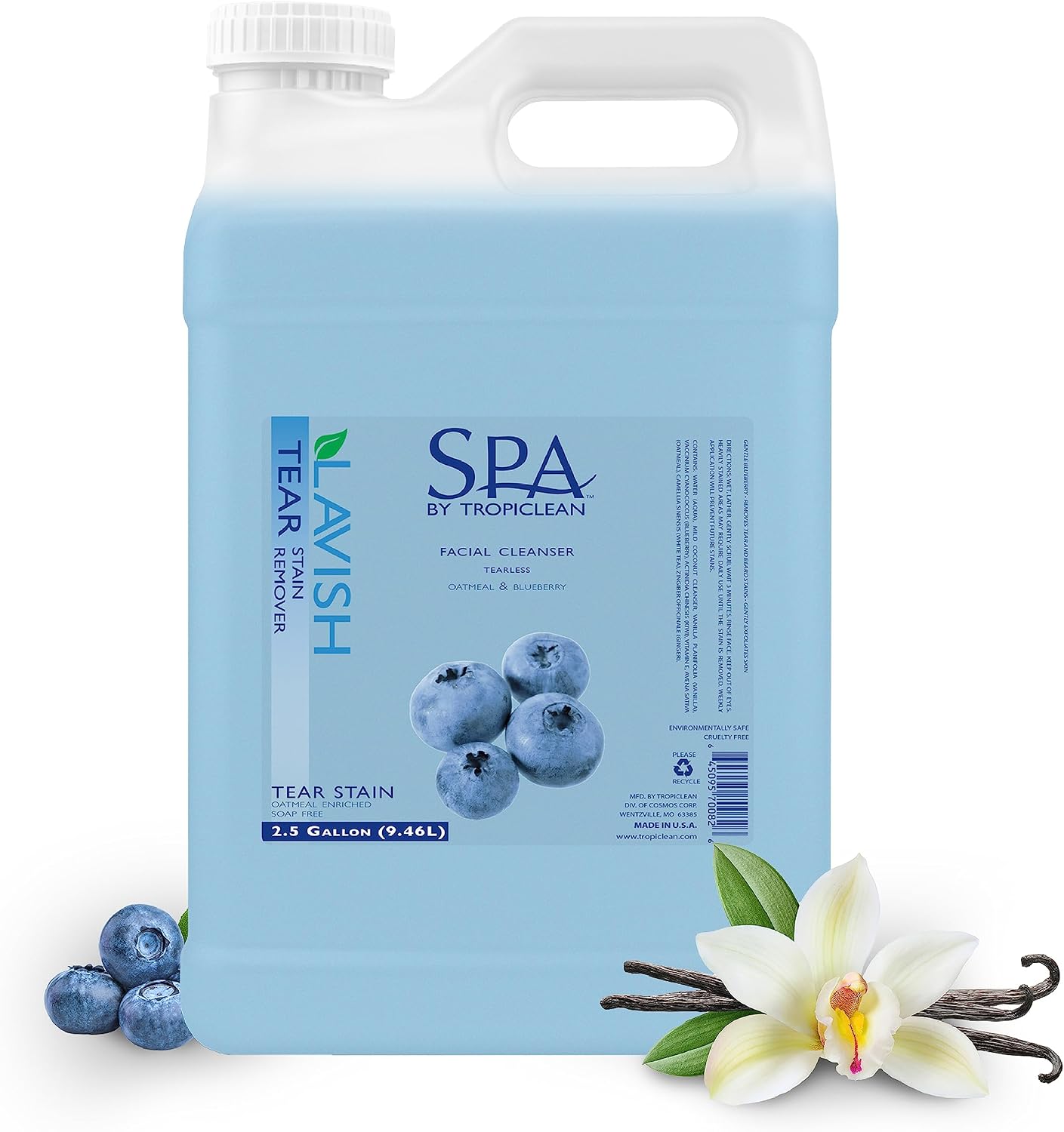 TropiClean SPA Tear Stain Remover for Dogs, Blueberry Facial, 2.5 Gallon