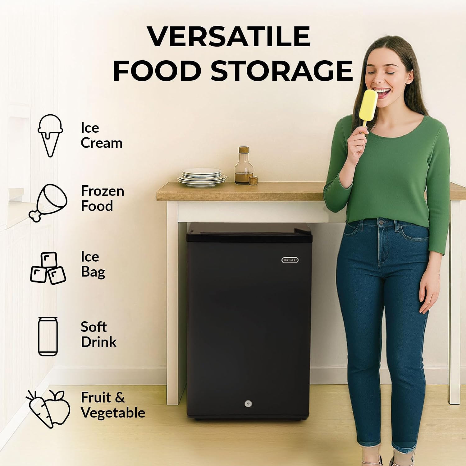 Whynter Upright Freezer 2.1 Cu Ft Lock, Mini Freezer, Stainless CUF-210SS | Adjustable Thermostat and Security Lock, Energy Star Rated, Reversible Door, Adds Compact Frozen Storage at Home