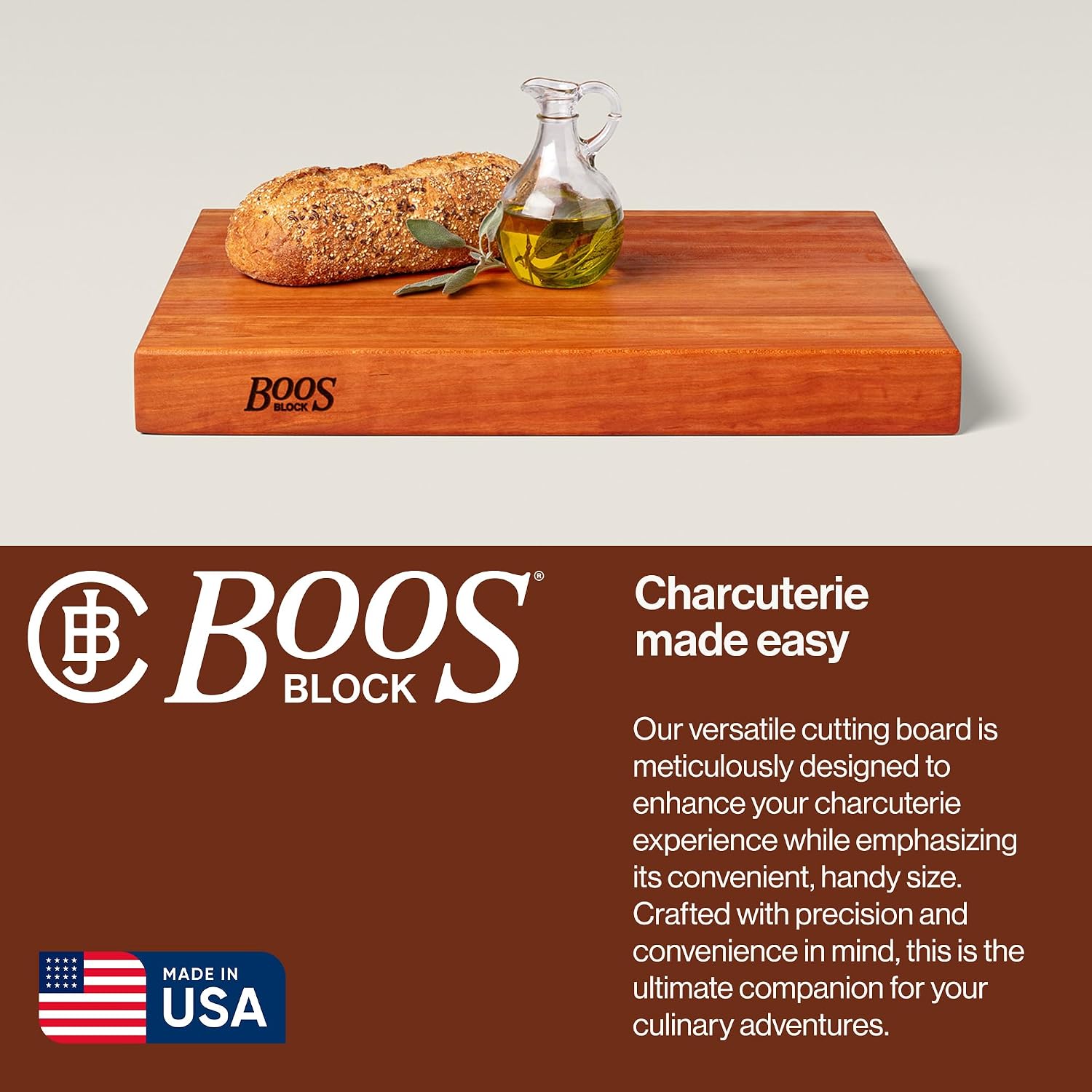 John Boos Handle Boards Series Rectangular Wooden Maple Cutting Board 24”x18” – 2.25” Thick, 30-lb Reversible Butcher Block with Juice Groove, Edge-Grain & Metal Handles