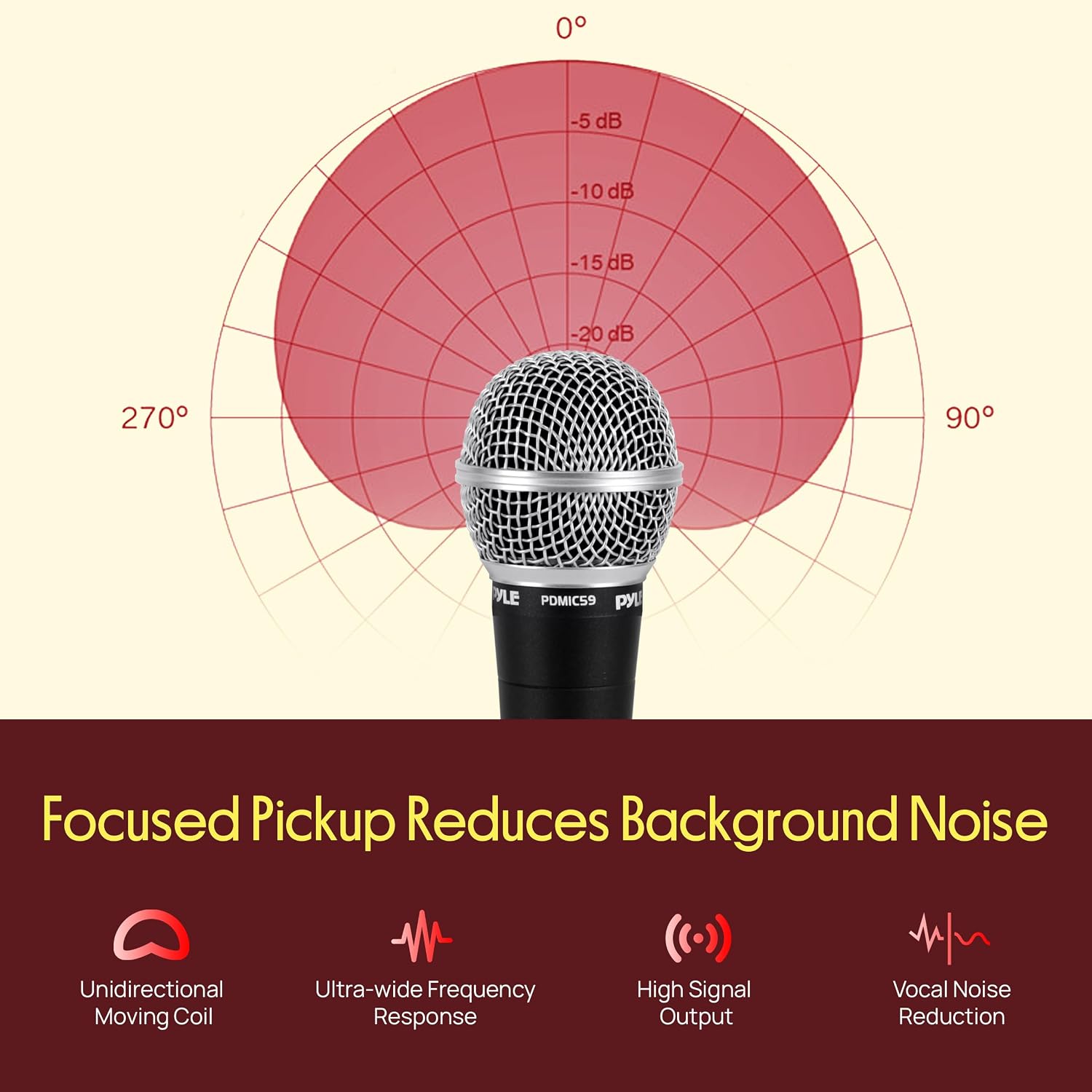 Pyle Professional Dynamic Vocal Microphone - Moving Coil Dynamic Cardioid Unidirectional Handheld Microphone with ON/OFF Switch Includes 15ft XLR