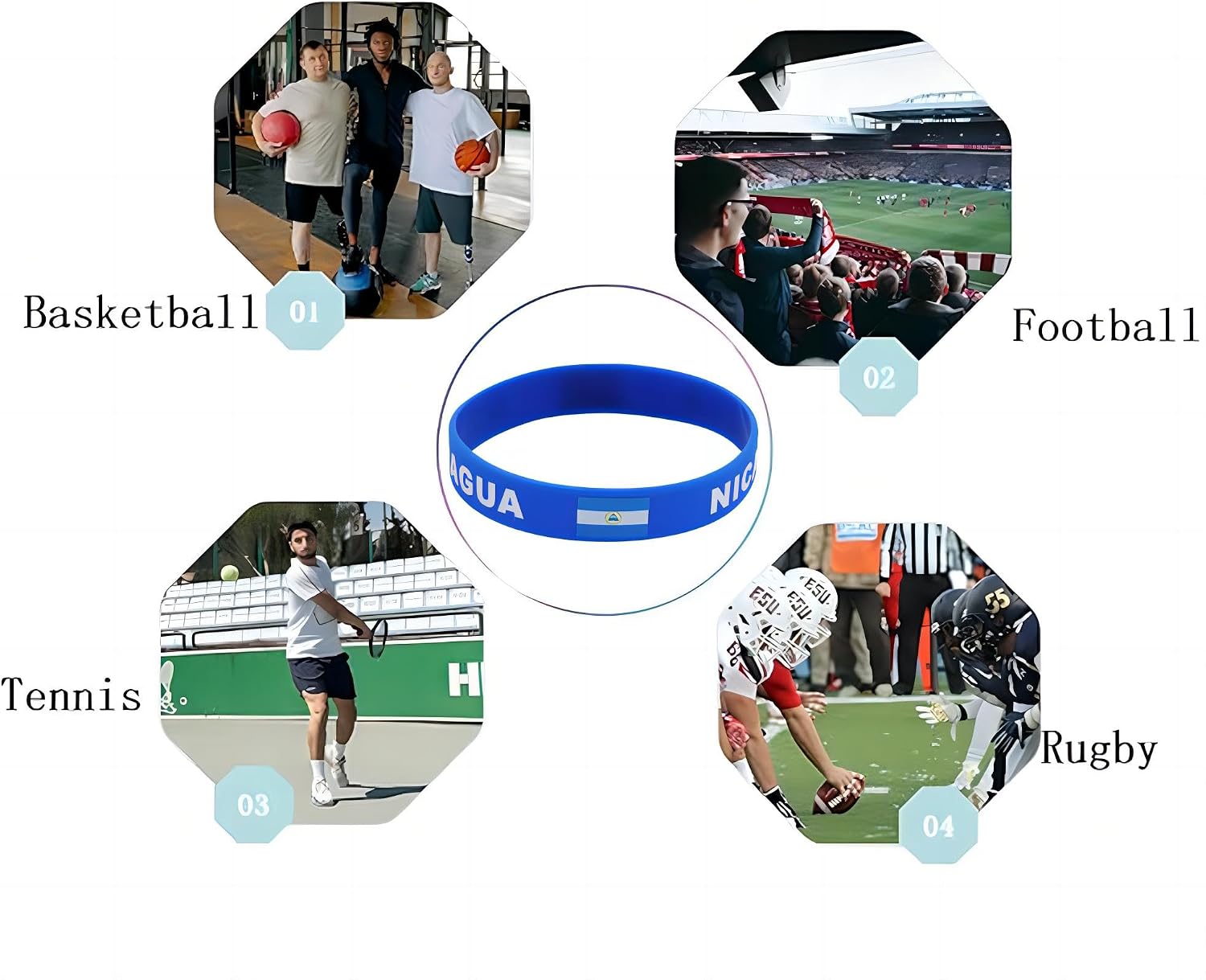 4 Nicaragua Flag Silicone Bracelets, Outdoor Sports Wristbands, Nicaragua Travel Souvenirs Casual Accessories