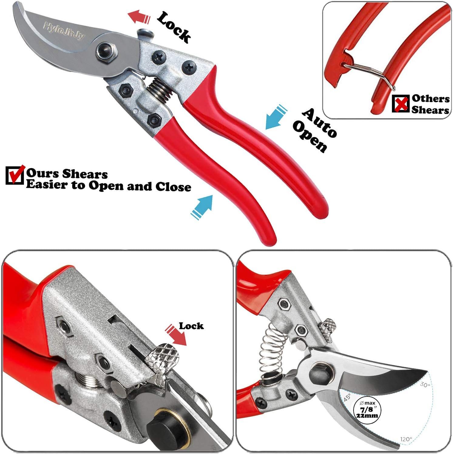 Pruning Shears with Stainless SK5 Steel Blades+Straight Tip Gardening Shears Garden Shears Garden Clippers Florist Scissors Hand Pruners Garden