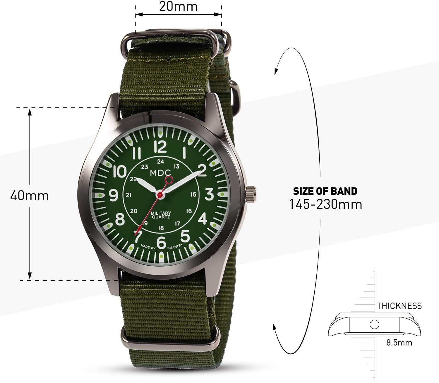 Infantry MDC Mens Military Field Watch, Japanese Quartz, Slip-Thru Nylon