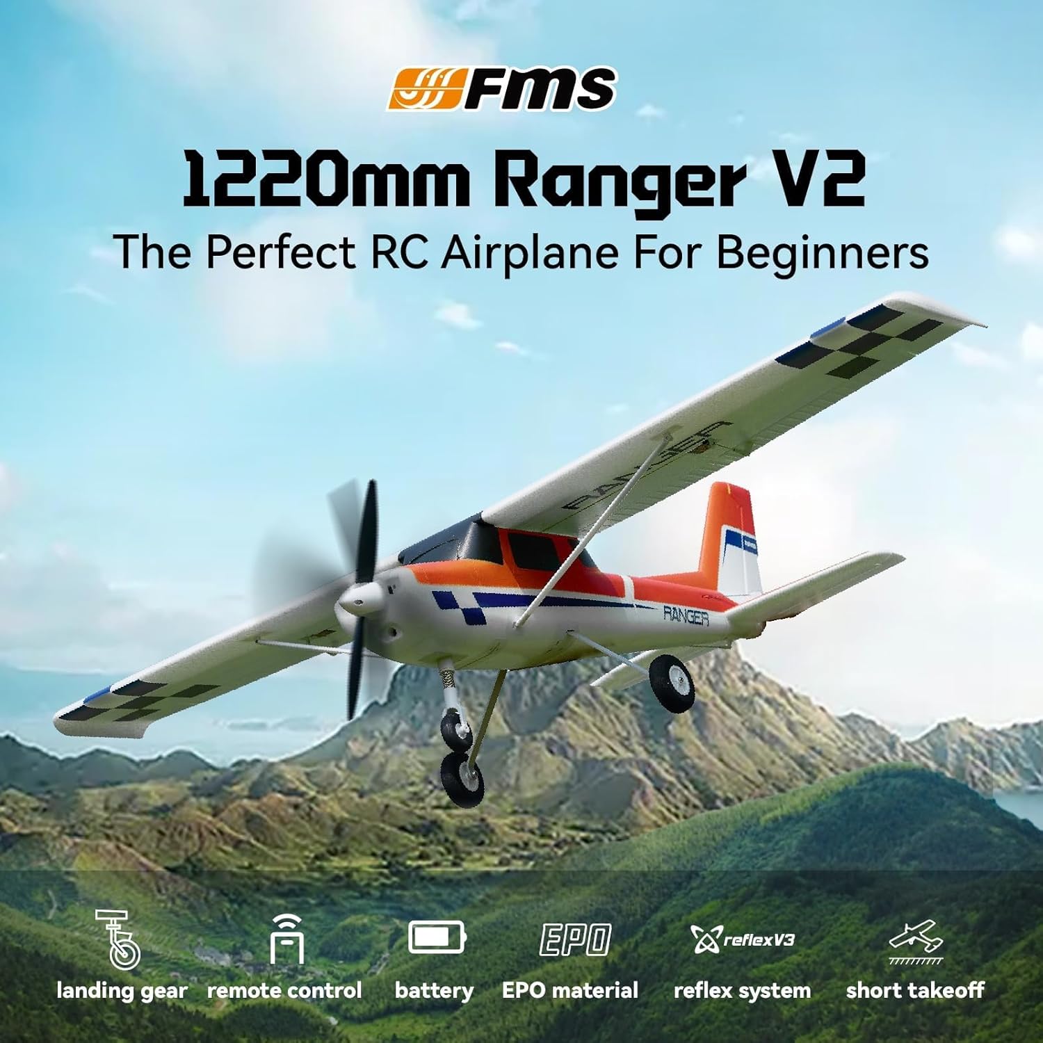 Fms Rc Planes for Beginner 1220mm Ranger Reflex V3 Red Remote Control Airplane Hobby Rc Airplanes for Adults RTF-Green
