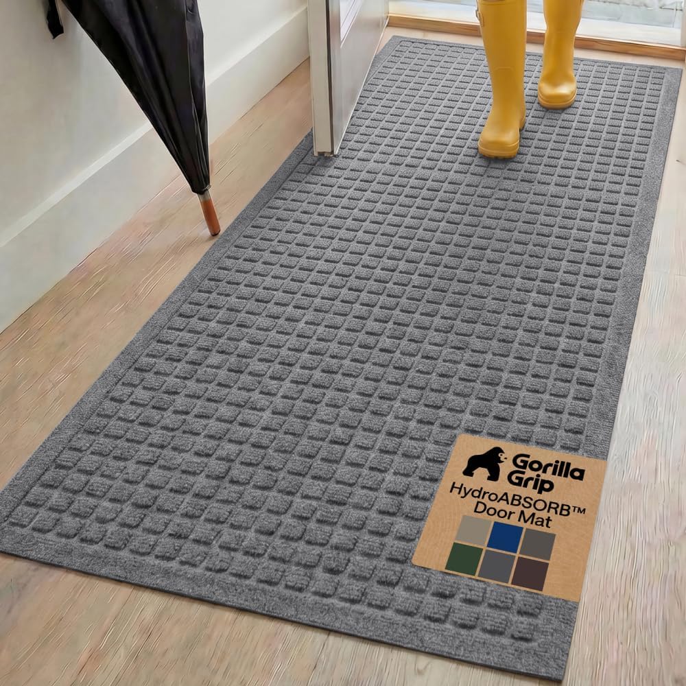 GORILLA GRIP® HydroABSORB Door Mat for Indoor Outdoor Use, 29x17 Black