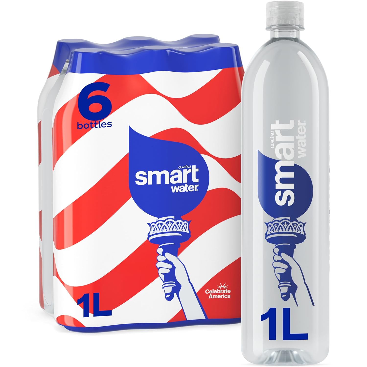 smartwater Vapor Distilled Water Bottles, 33.8 fl oz, 6 Pack