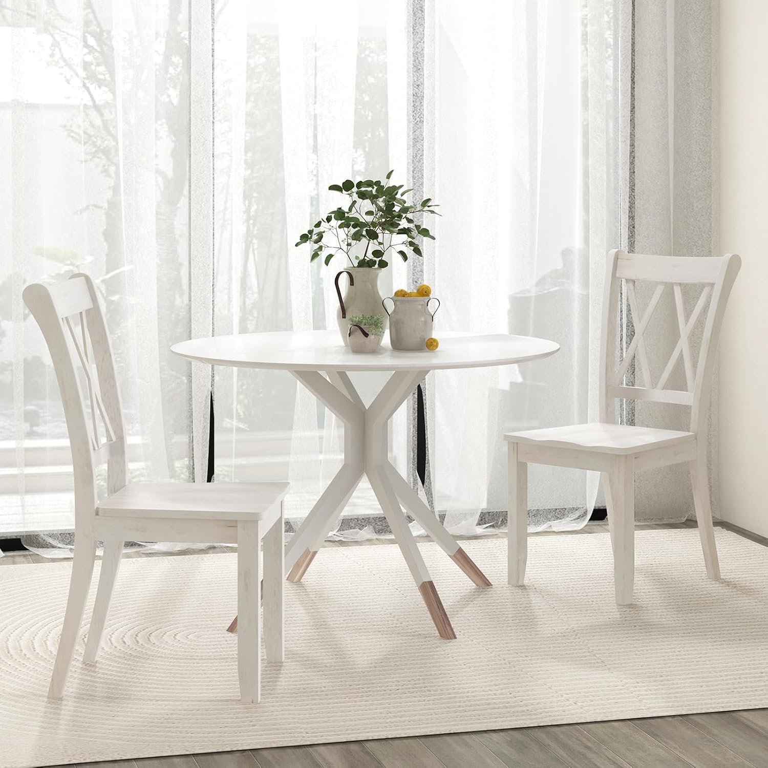 Giantex Set of 2 Dining Chairs, Rubber Wood Dining Room Chair, Farmhouse Dining Side Chairs, Max Load 400 Lbs, Wooden Kitchen Chairs for Home Kitchen