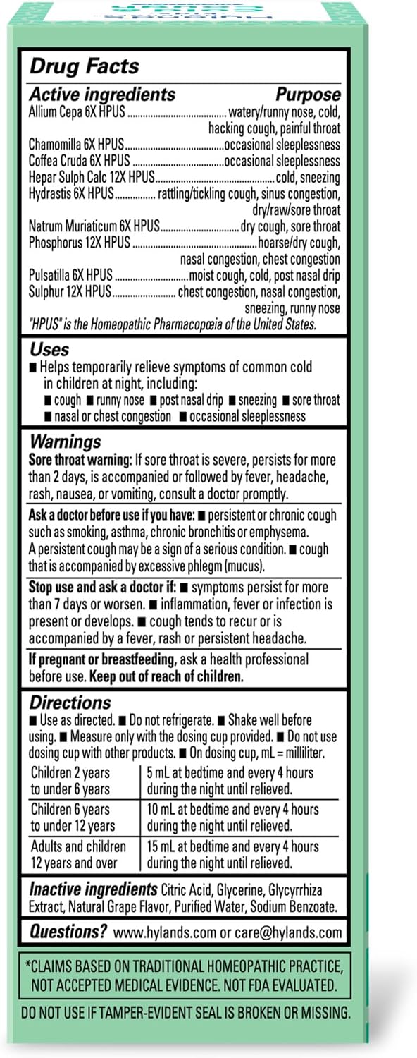 Hyland's Kids Cold and Cough, Day and Night Combo Pack, Cold Medicine for Ages 2 and up, Syrup Cough Medicine for Kids, Nasal Decongestant, 4 Fl Oz (Pack of 2)