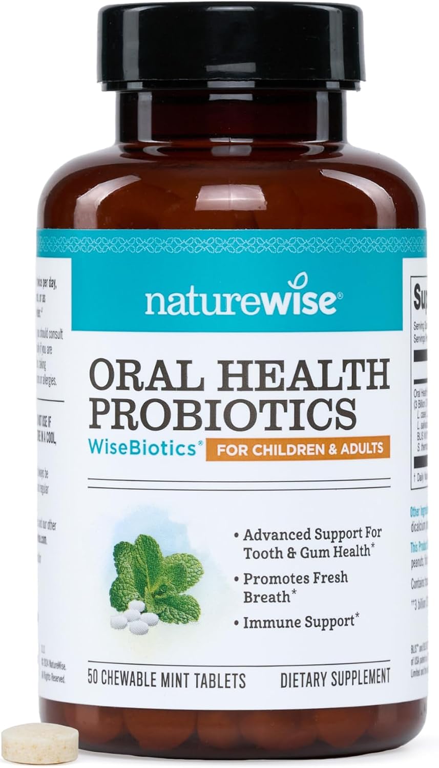 NatureWise Oral Probiotics for Mouth Bad Breath - Chewable Sugar-Free Mint - Lactobacillus reuteri Chewable - Oral Probiotics For Kids & Adults - Non-GMO USA Manufactured - 60 Count[60-Day Supply]