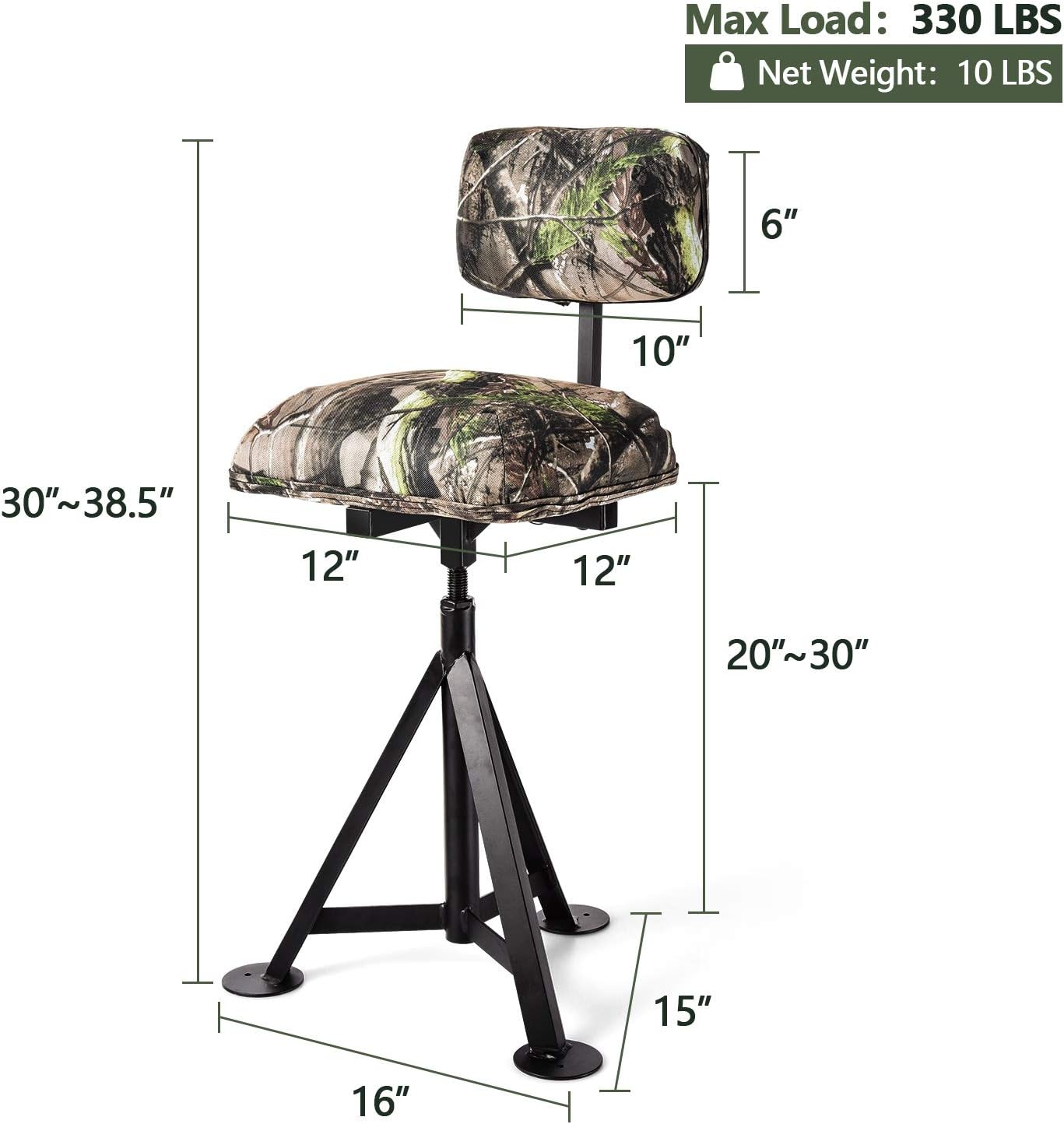 LDAILY Moccha 360 Swivel Hunting Chair, Camo Blind Chair with Detachable Backrest, Padded Seat, Height Adjustable Hunter Fishing Camping Stool