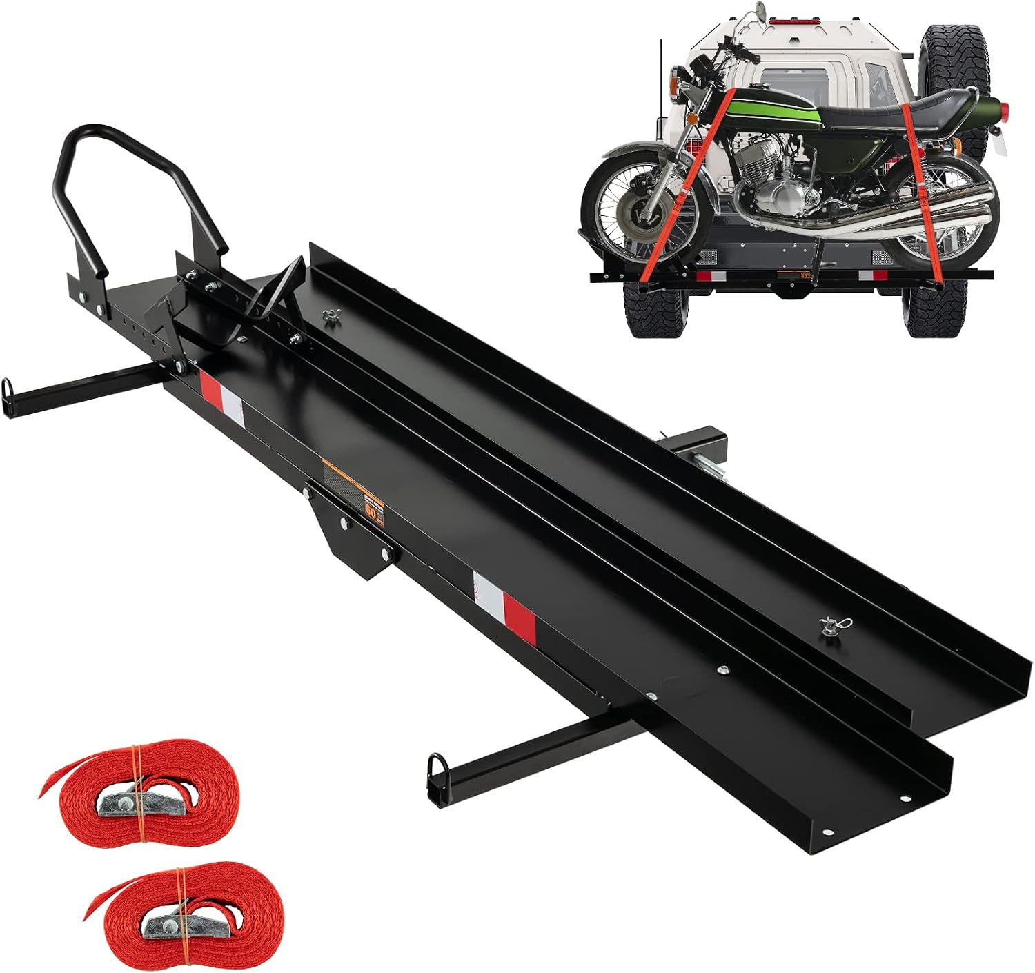 Goplus Motorcycle Hitch Carrier, 600LBS Motorcycle Carrier Hitch Mount with 2 Straps, Loading Ramp, Dirt Bike Trailer, Heavy Duty Motor Cycle Rack