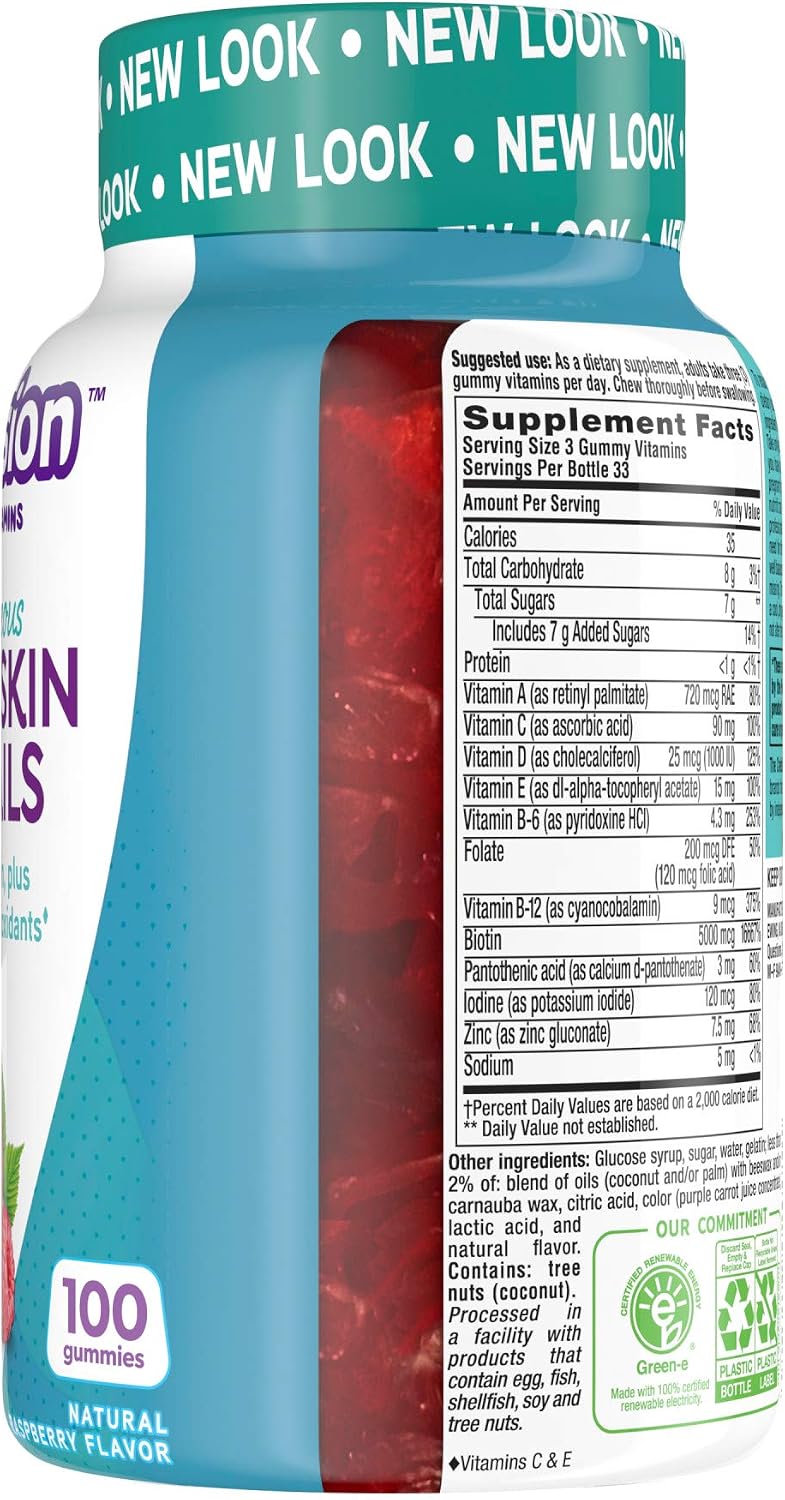 Vitafusion Hair Skin and Nails Gummies | Biotin 5000mcg | 100 Count | Gummy Vitamins for Adult Women & Men | Berry Flavor | Gluten-Free Multivitamin Supplement