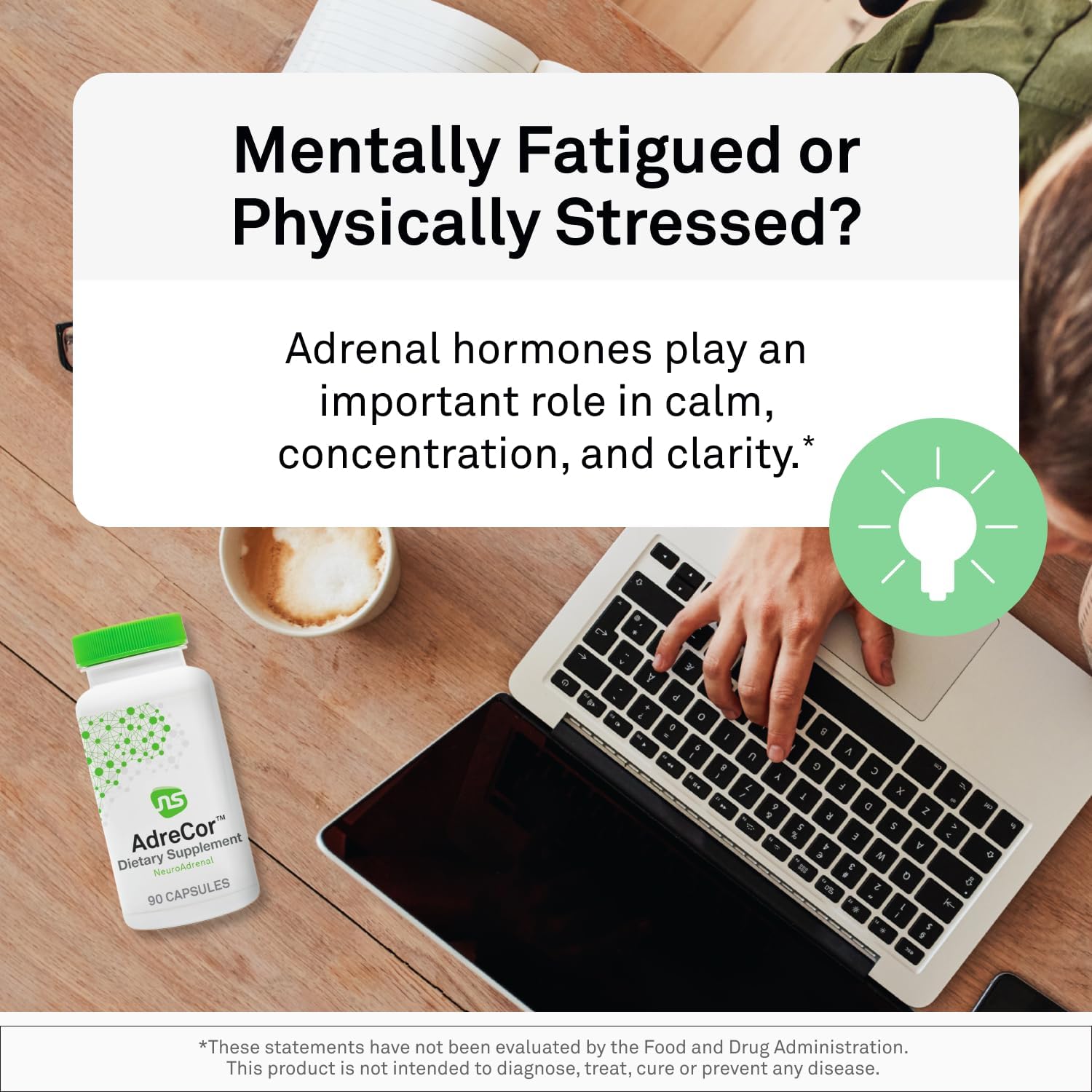 Neuroscience AdreCor Adrenal Support Supplement, 180 ct | Promotes Cortisol Detox, Stress Fatigue & Energy, Rhodiola, L-Tyrosine