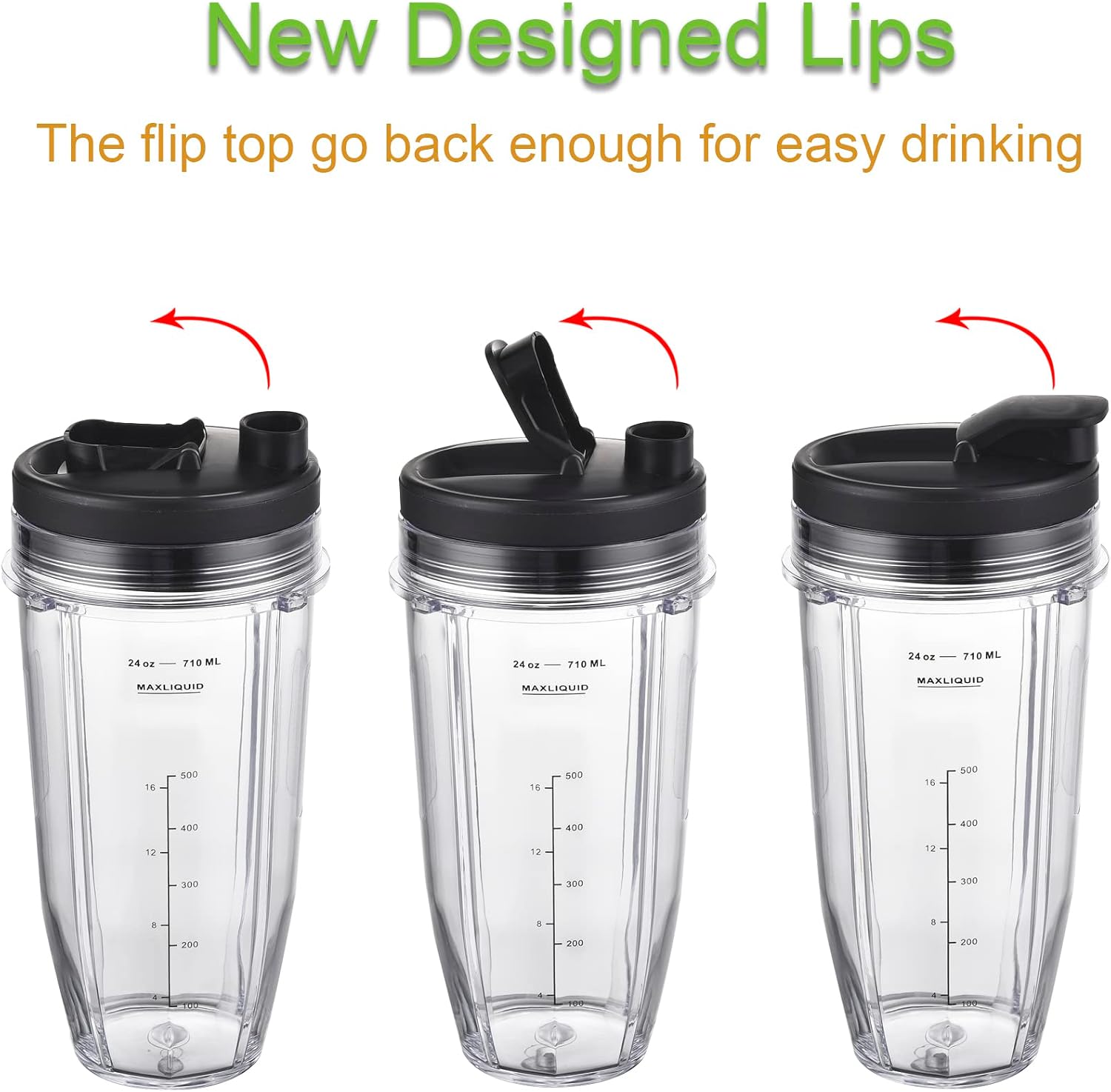 Blender Cups Fit for Ninja, Replacement Parts 16OZ Cups with Lids