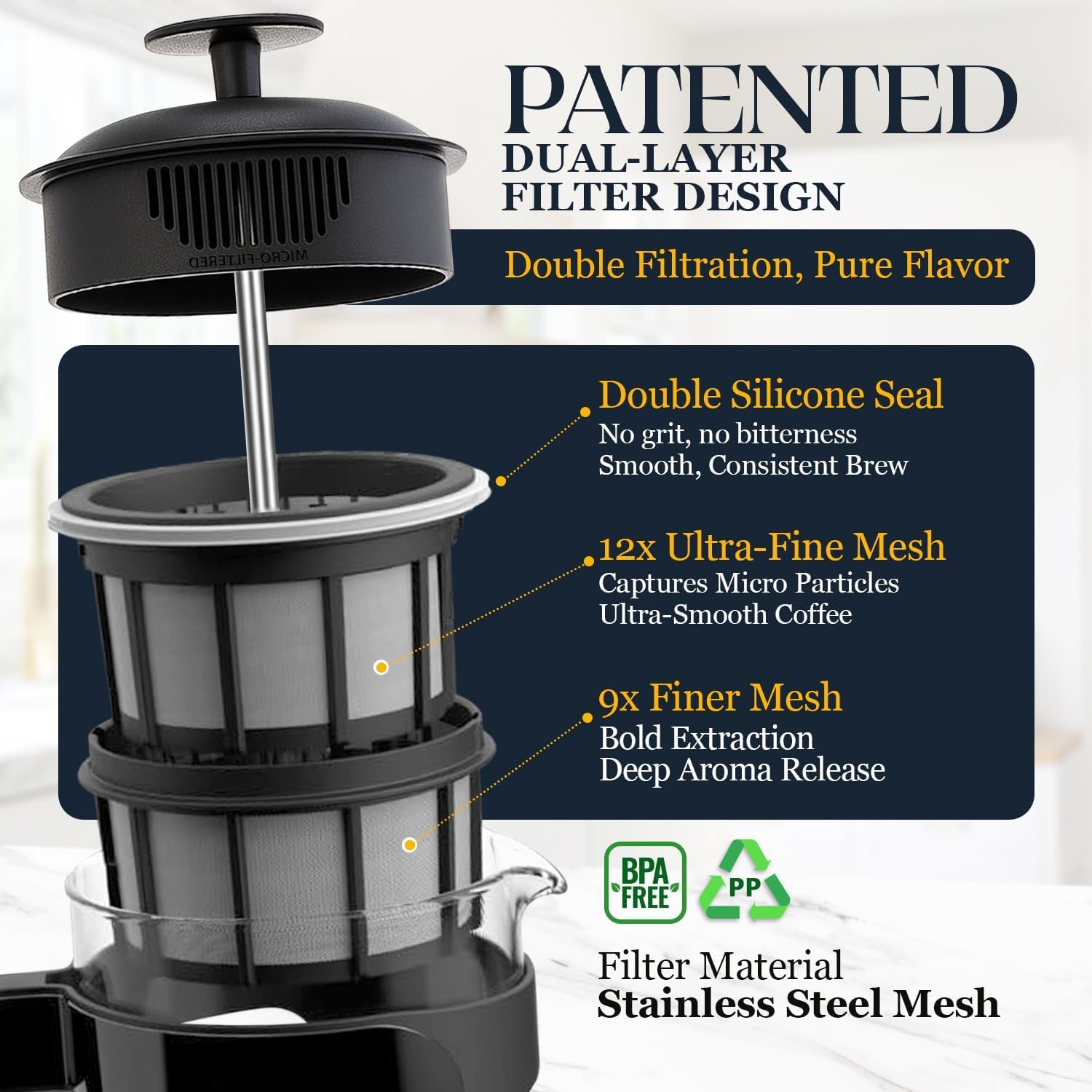 ESPRO P3 French Press Coffee Maker, 32oz, Black, Double Micro Filter Press | Grit-Free Coffee Press, Thicker Borosilicate Heat Resistant Glass french press, Tea Press, Easy Coffee Brewer, Tea Brewer