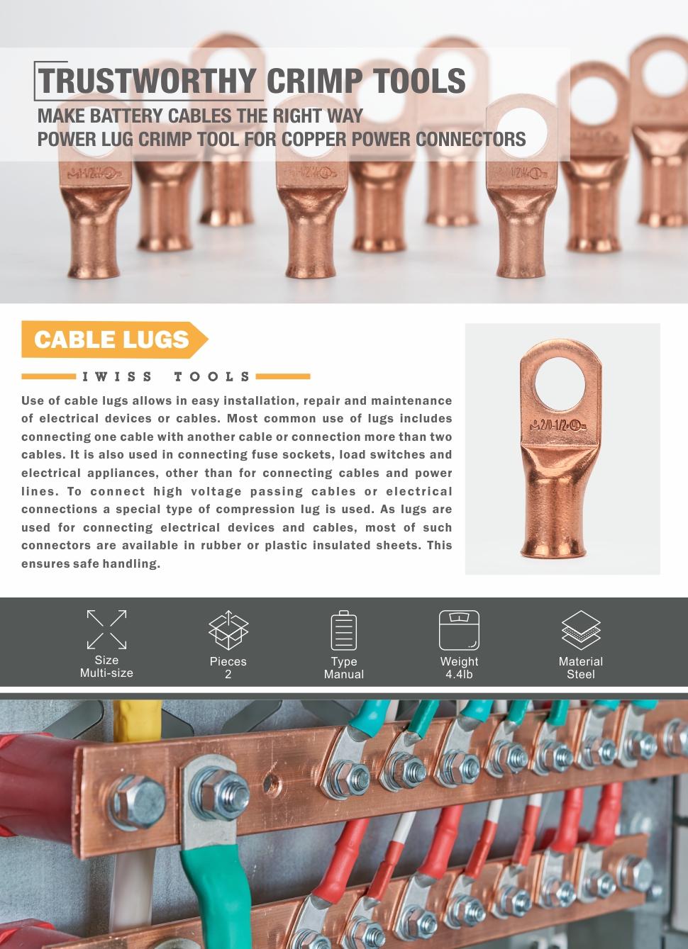 IWISS Cable Lug Crimping Tool for Heavy Duty Wire Lugs,Battery Terminal,Copper Lugs AWG 8-1/0