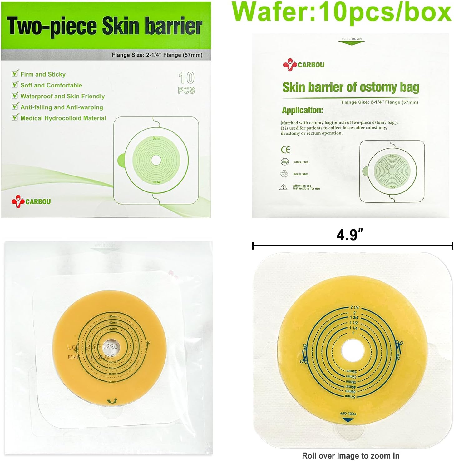Carbou CARBOU Adhesive Skin Barrier with Non-Woven Border,10Pack | Comfortable and Soft, for Two-Piece Colostomy Bags (10 Count (Pack of 1))