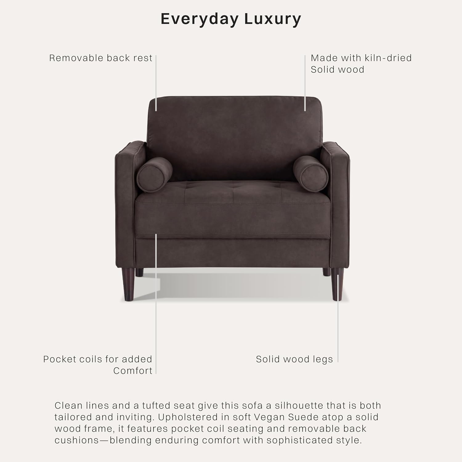 Studio Living® Lexington 39.4" Arm Chair, Mid-Century Modern, Pocket Coil Comfort, Easy Assembly, Woven Fabric, Navy Blue